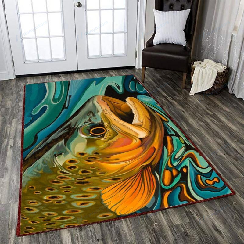 Outdoor Rugs With Fish Fishing Area Rectangle Rug Carpet Vintage Home Decor Gift Idea Fishing ...