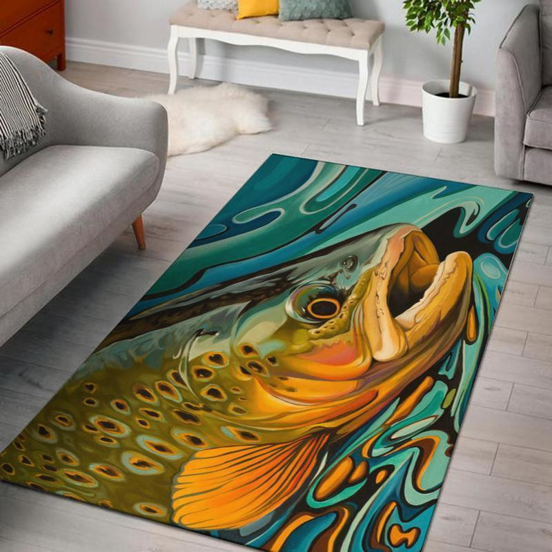 Outdoor Rug Fish Fishing Area Rectangle Rug Carpet Vintage Home Decor Gift Idea Fishing ...