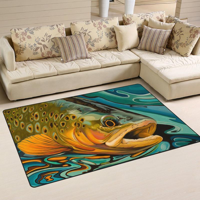 Outdoor Rug Fish Fishing Area Rectangle Rug Carpet Vintage Home Decor Gift Idea Fishing ...